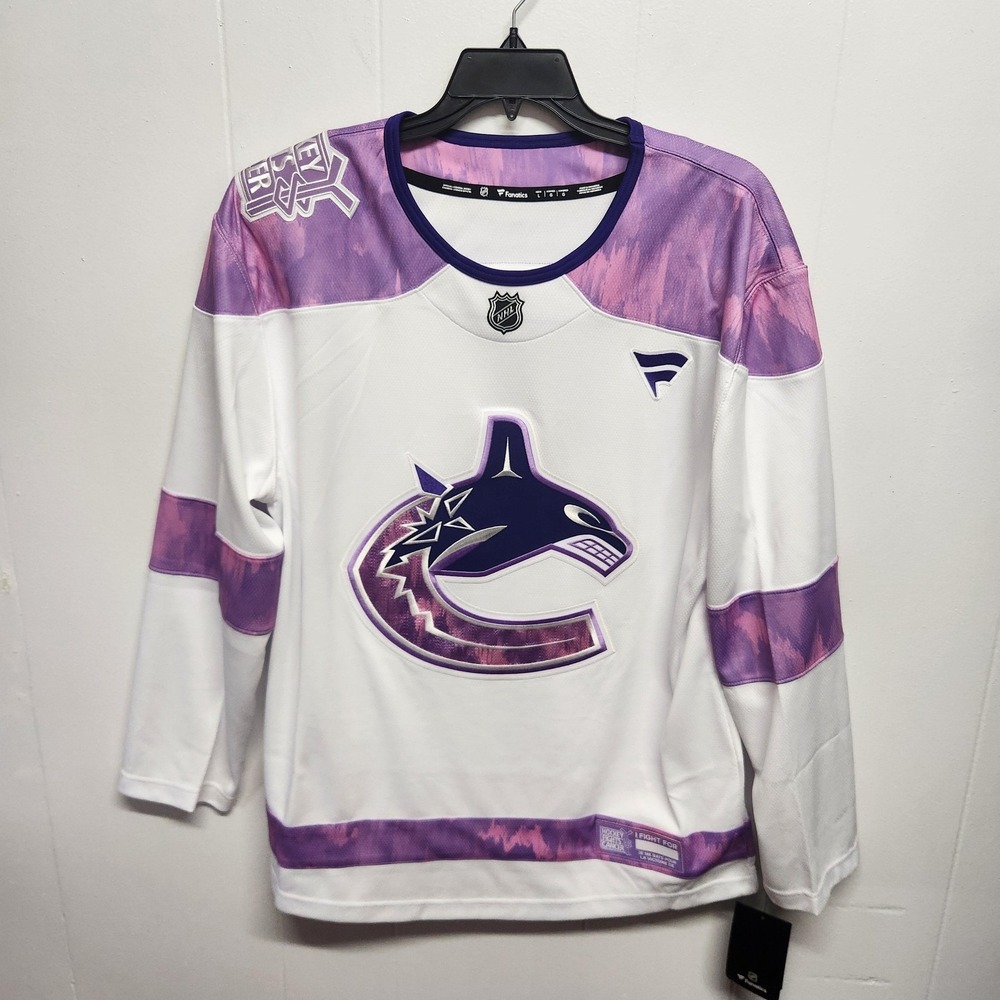 Vancouver Canucks Hockey Fights Cancer Jersey Mens‎ Large NHL Fanatics White